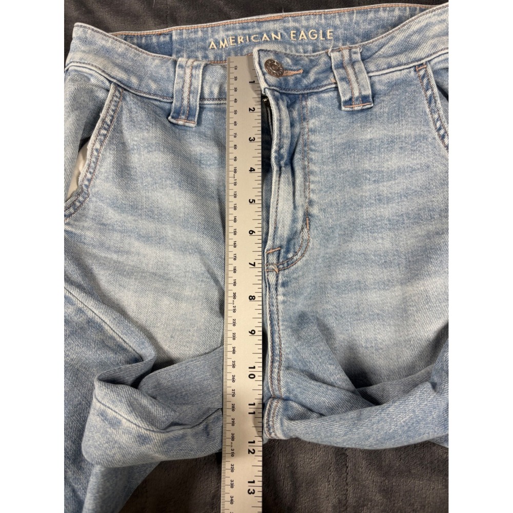 American Eagle Women 4 Regular Light Wash High Rise Wide Leg Cargo Jeans Stretch - Picture 6 of 14